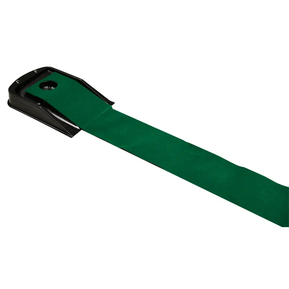 Green putting may with a black hole and automated return on a white background