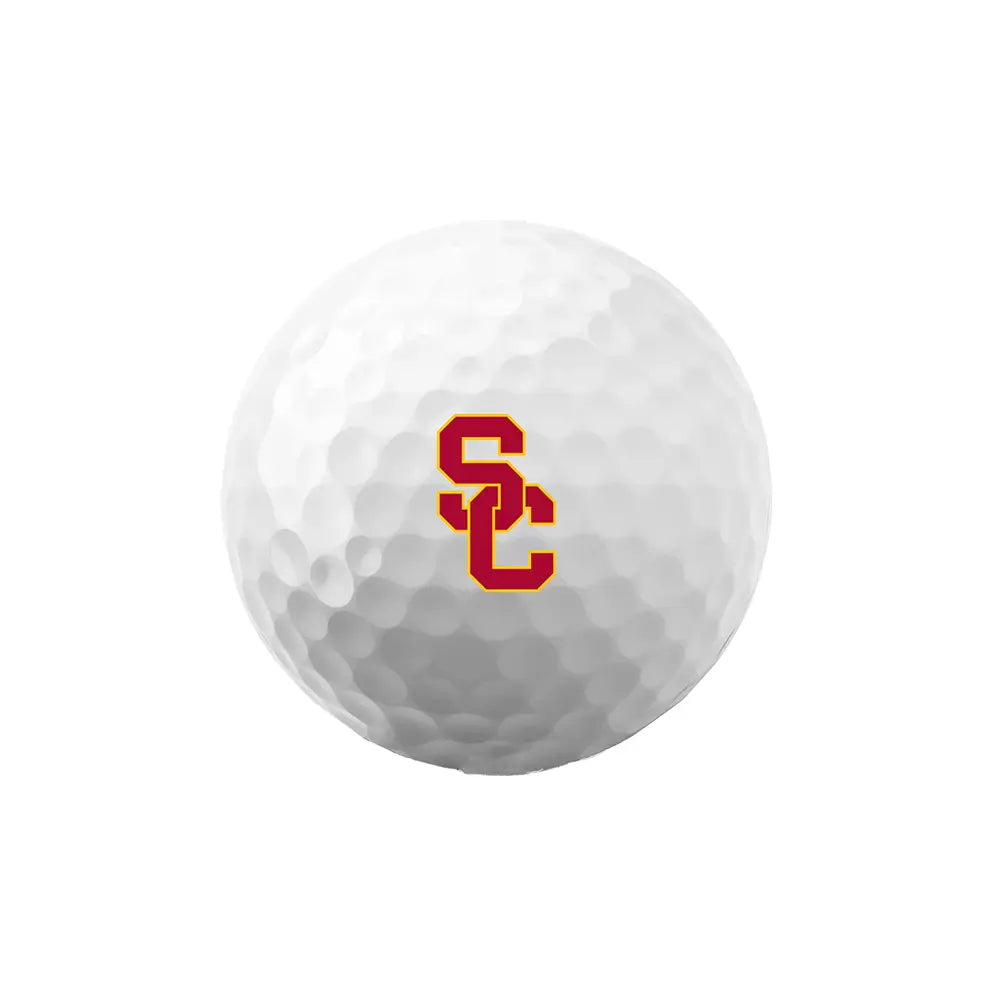 White golf ball with USC logo on a white background