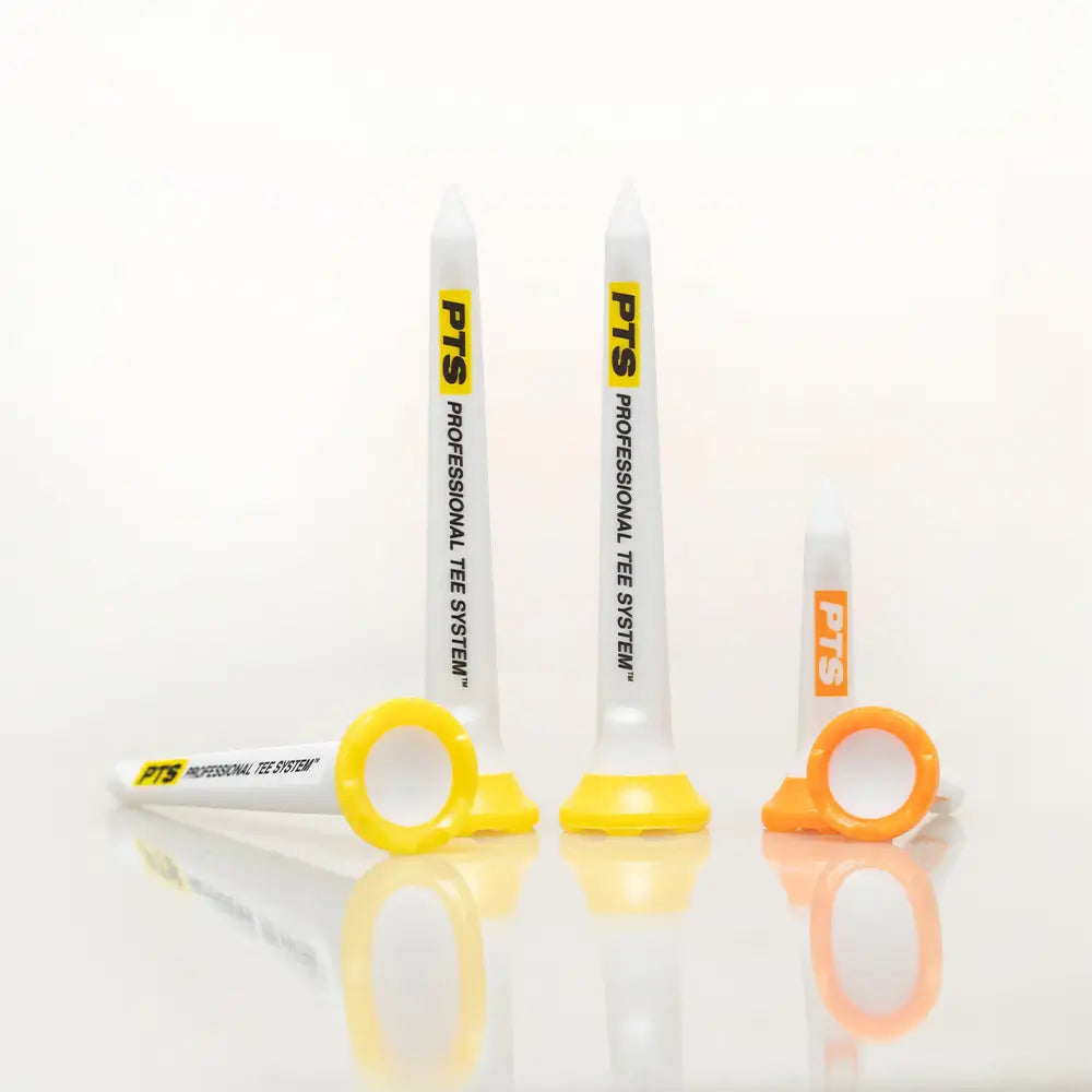 PTS Professional Tee System with yellow and orange tees on a white background