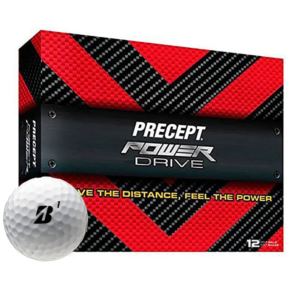 Golf ball and Precept Power Drive packaging on a white background