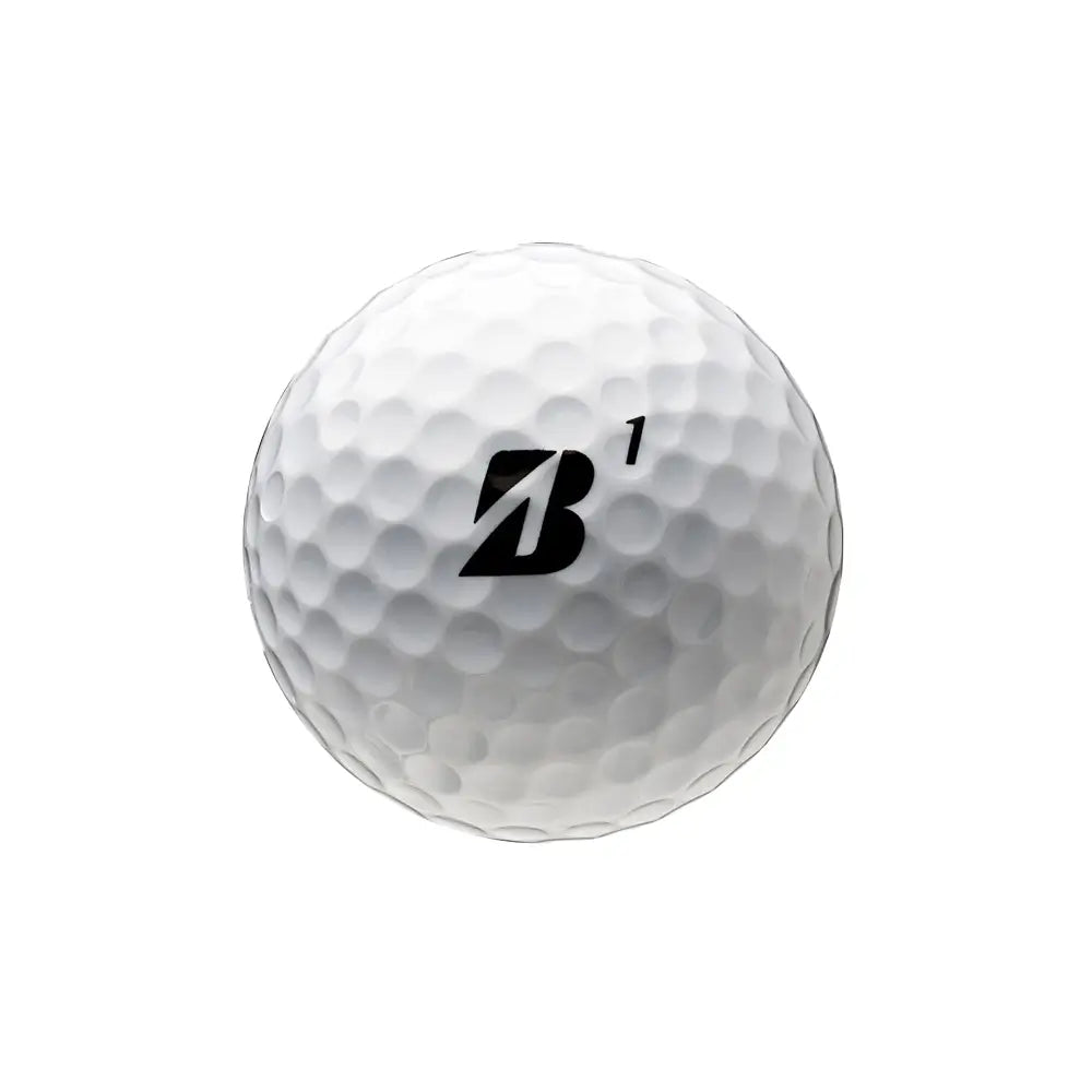 White golf ball with a black logo on a white background