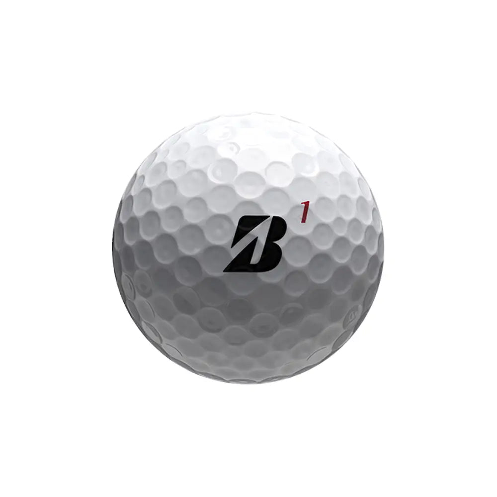 White golf ball with a black logo on a white background
