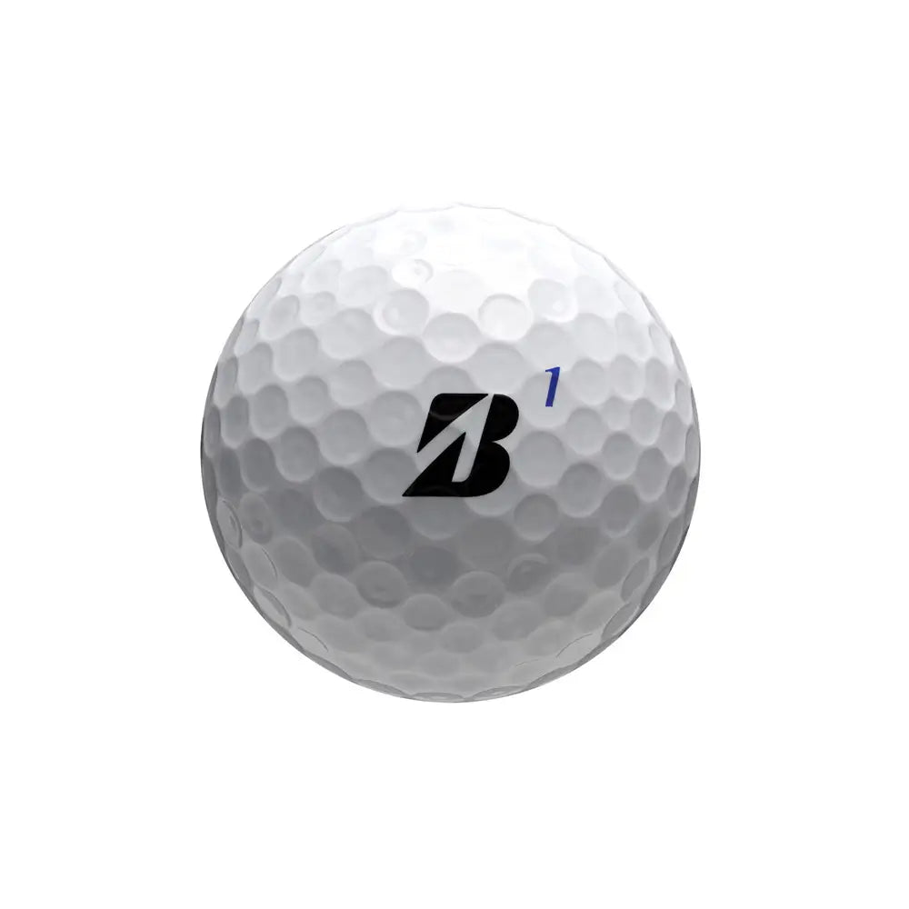 White golf ball with a black logo on a white background