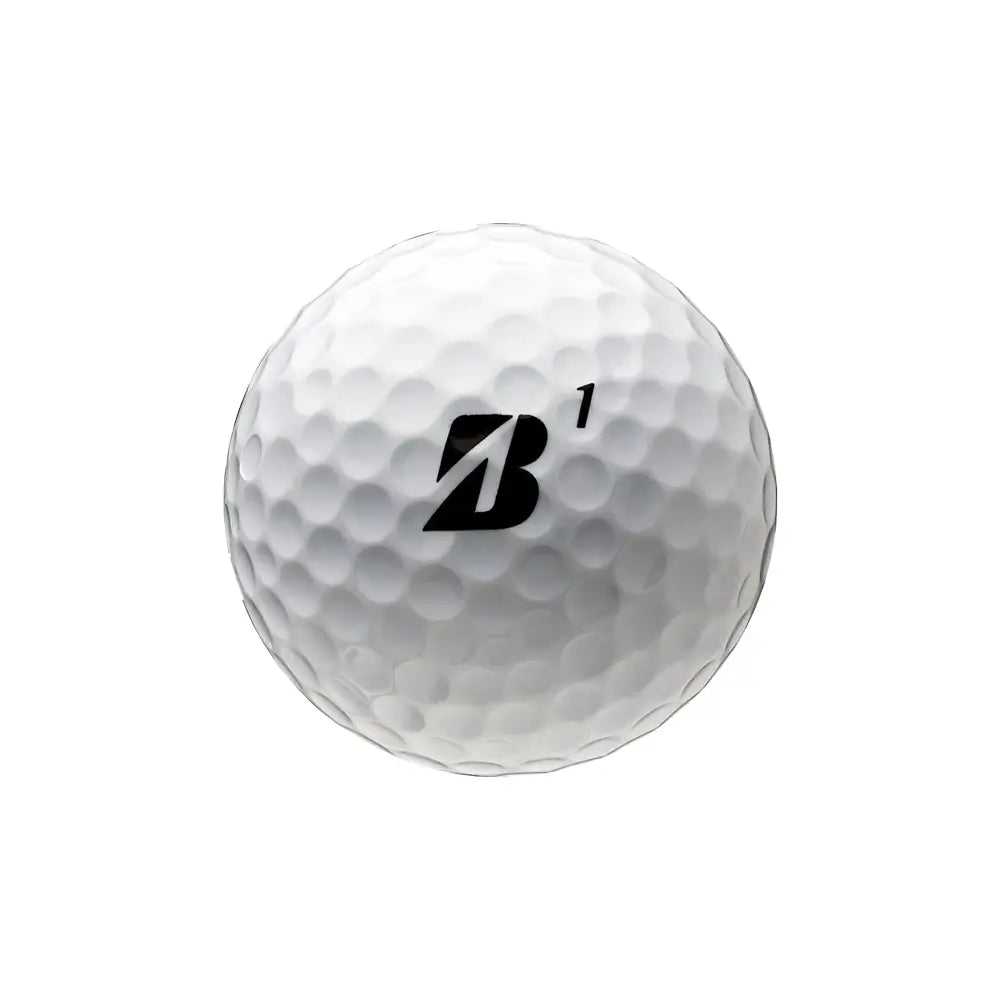 White golf ball with a black logo on a white background