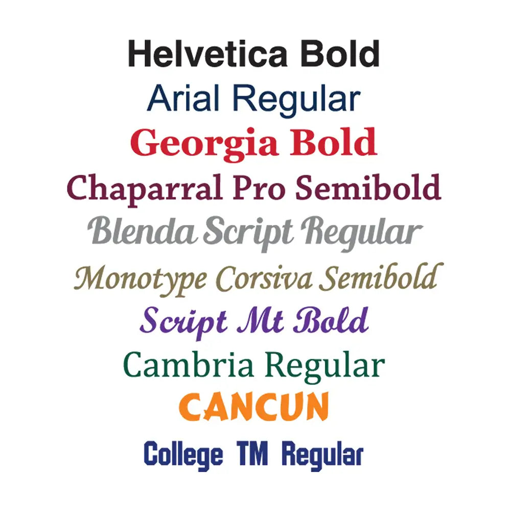 List of available font names being shown in their own font face and in different colors
