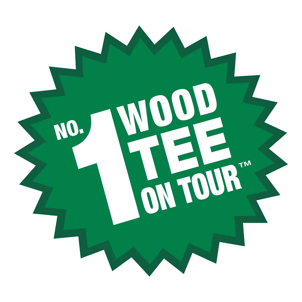 Green starburst logo with 'No. 1 Wood Tee on Tour' text